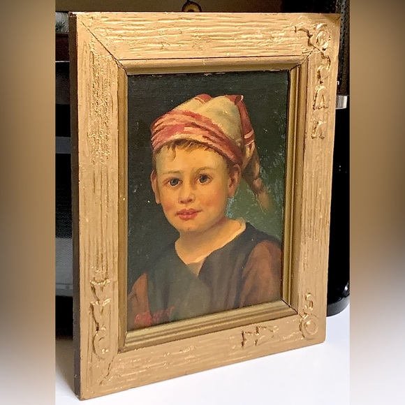 1937 Vintage Paul Janert Artist Signed Framed Oil Painting of Young Boy - Picture 2 of 16